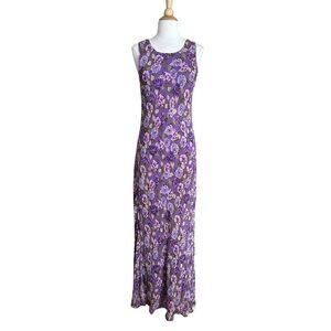 APRIL CORNELL Vintage 80s Purple Floral Maxi Dress Cottagecore Boho Size Small